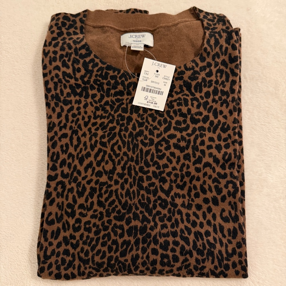 J.Crew Factory Leopard Print Teddi Sweater - Brown/Black Medium NWT - Picture 2 of 3